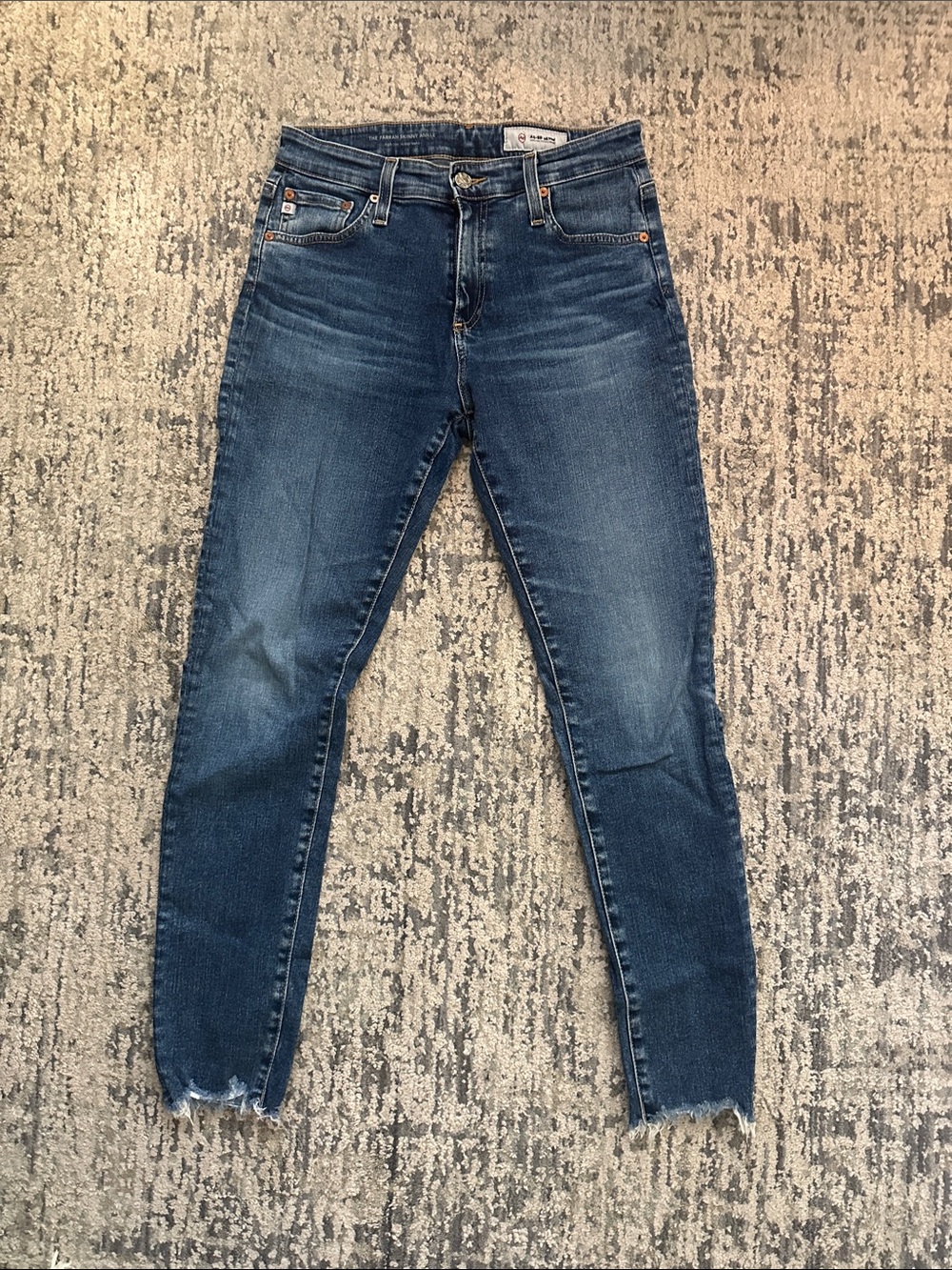 Ag Adriano Goldschmied Medium Blue Skinny Jeans with Frayed Hem